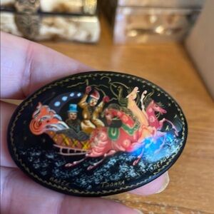 Colorful Russian Lacquer Brooch
